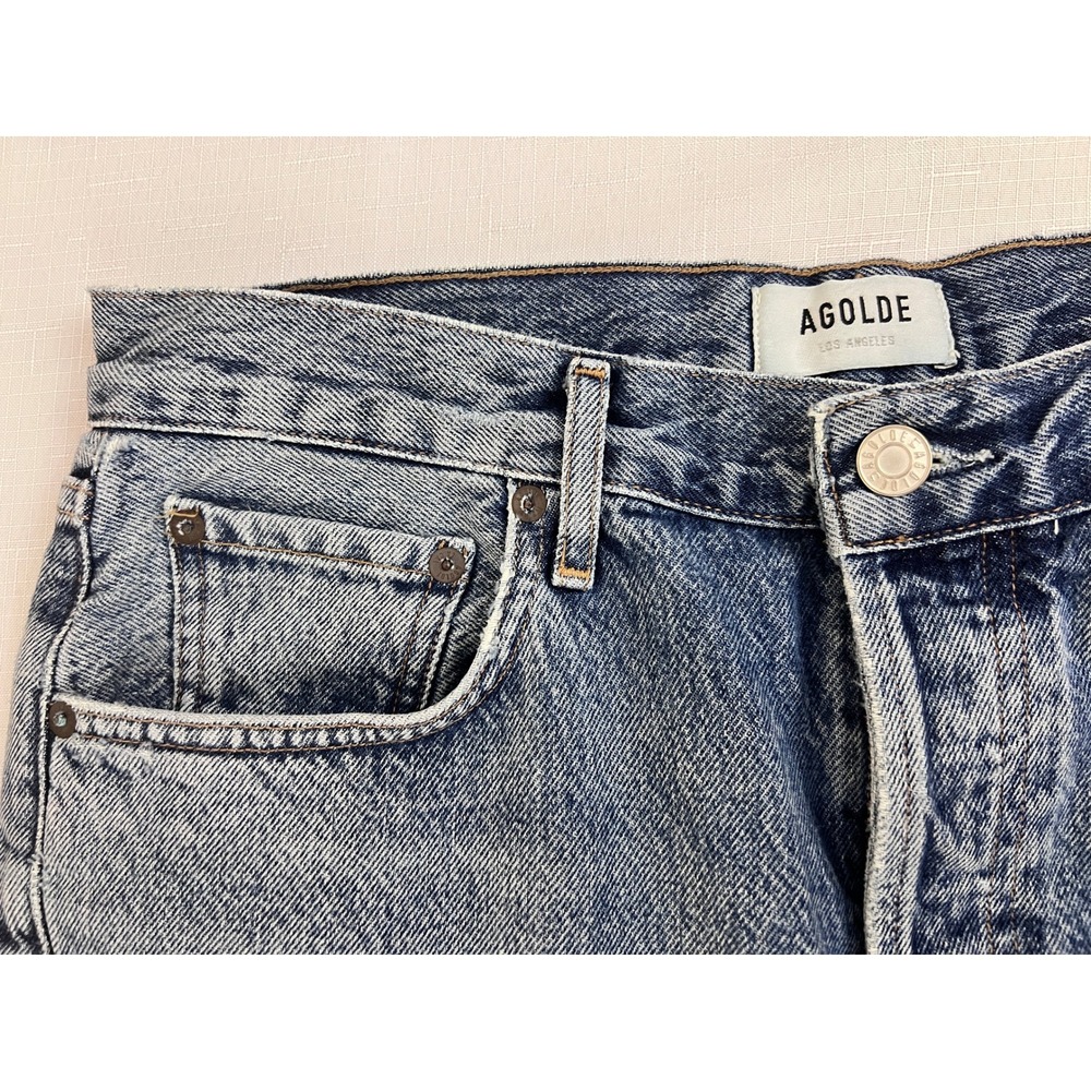 AGOLDE Denim Shorts Womens 28 Blue Excellent Raw Hem Button Fly High Rise - Picture 2 of 10